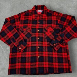 1960s Pendleton Pure Virgin Wool Flannel Board Flap Pocket Loop USA - Large